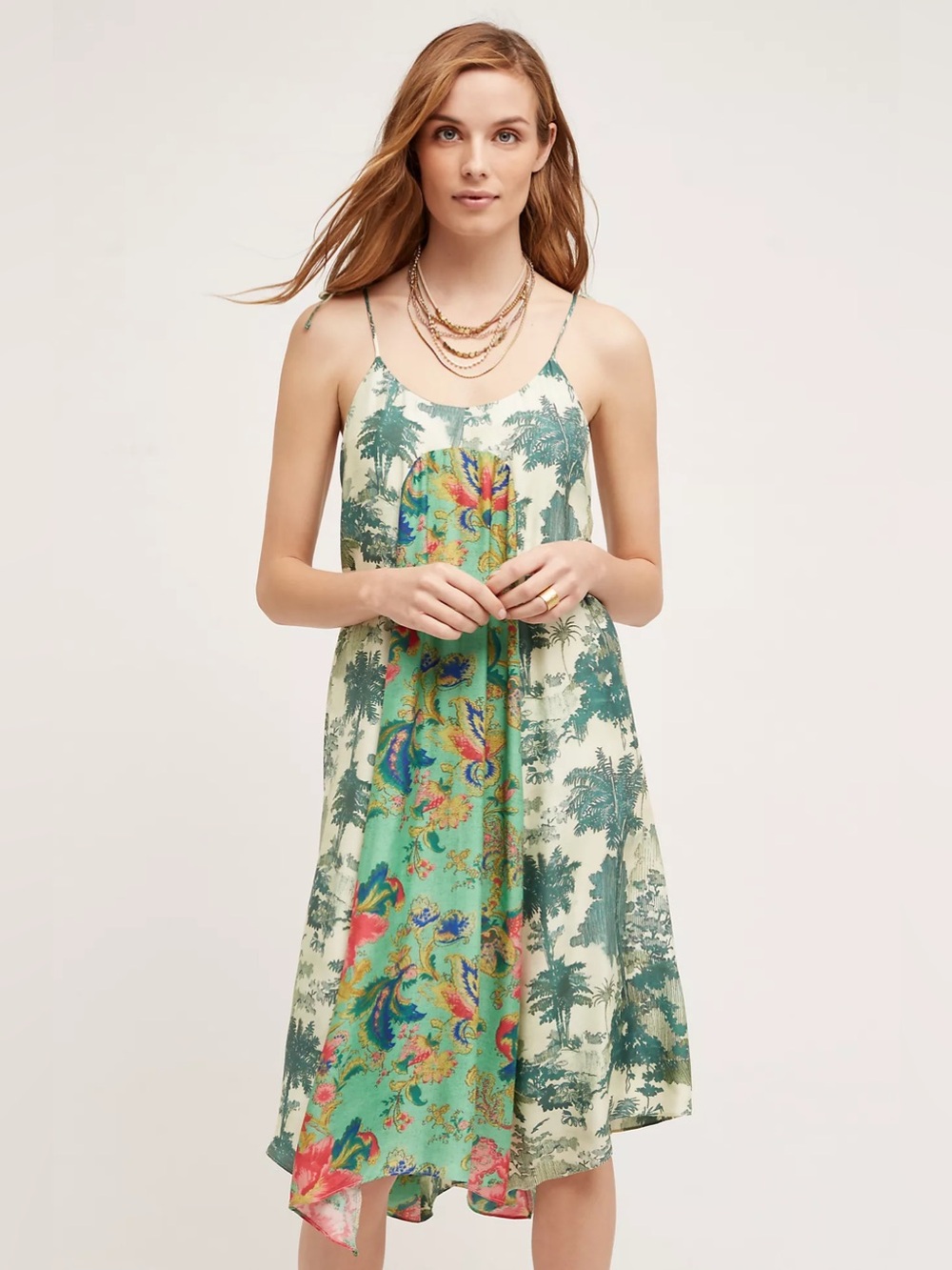 Anthropologie Maeve Cassandra Mixed Print Floral Midi Dress Striped S